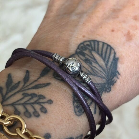 Pandora Smooth Triple Wrap Purple Leather & Sterling Silver Bracelet - 24” Rare - Picture 8 of 8